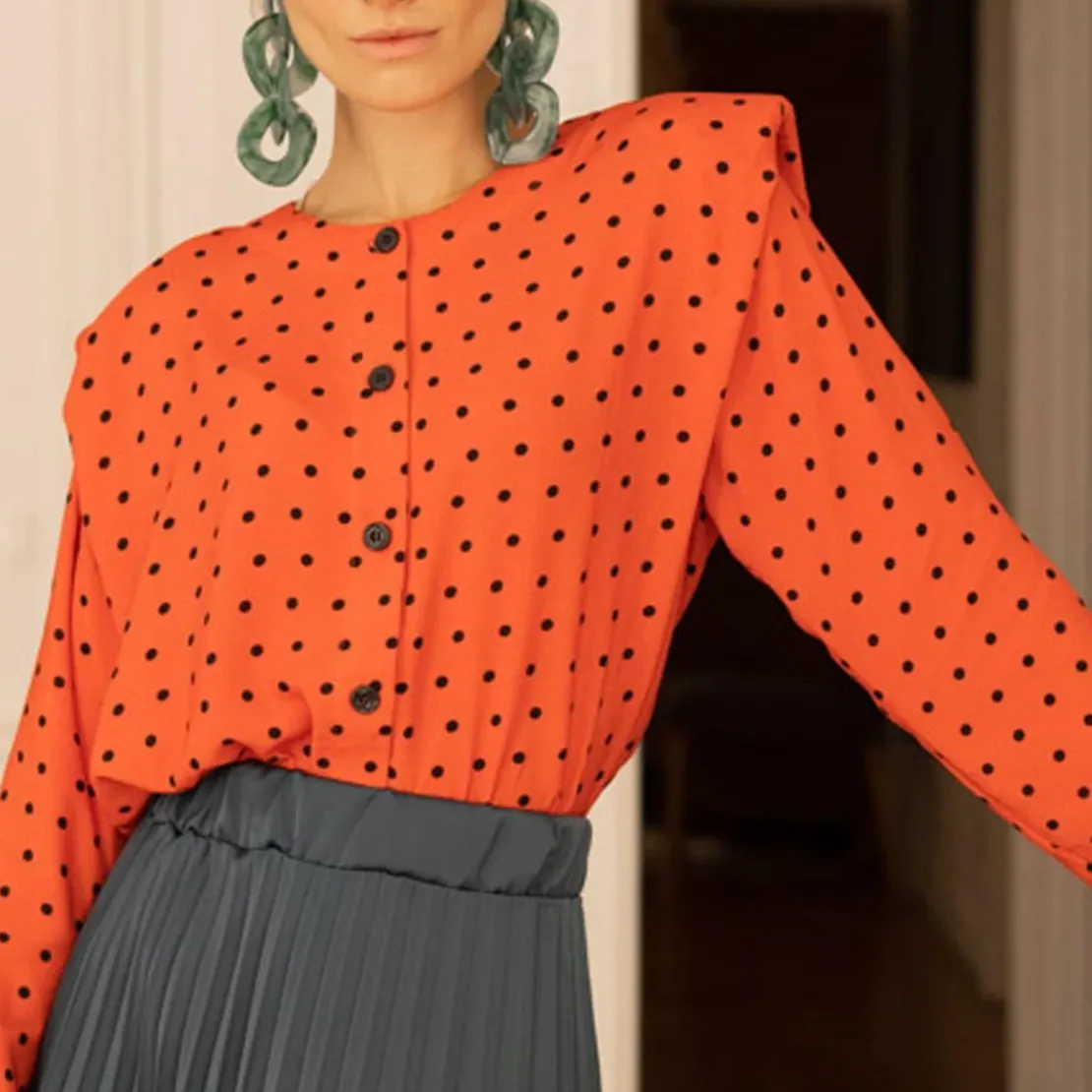 3S. x RééditionChemisier à pois Luna orange en viscose