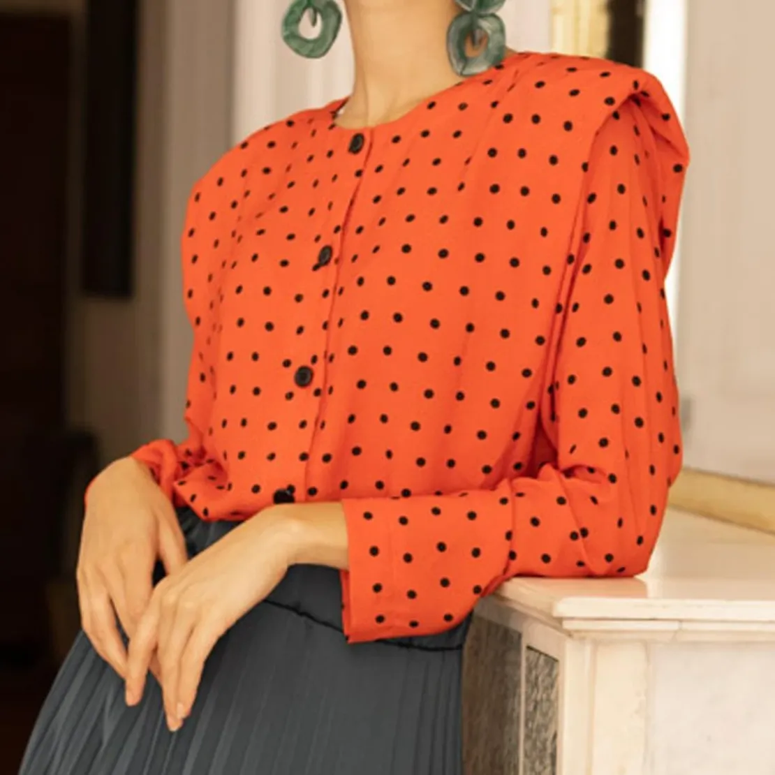 3S. x RééditionChemisier à pois Luna orange en viscose