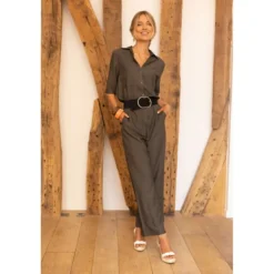 3S. x RééditionCombinaison pantalon en Lin Alicia - Kaki foncé