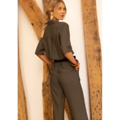 3S. x RééditionCombinaison pantalon en Lin Alicia - Kaki foncé