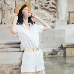 3S. x RééditionCombishort saharienne en Lin Camelia Réédition blanc