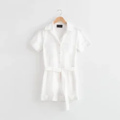 3S. x RééditionCombishort saharienne en Lin Camelia Réédition blanc