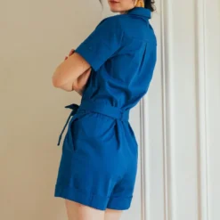 3S. x RééditionCombishort saharienne Camelia Réédition bleu en coton