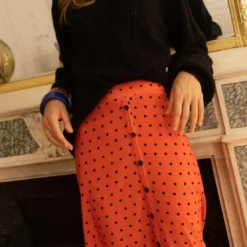 3S. x RééditionJupe longue Amy orange en viscose