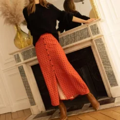 3S. x RééditionJupe longue Amy orange en viscose