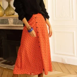 3S. x RééditionJupe longue Amy orange en viscose