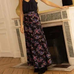 3S. x RééditionJupe longue Felicia noir en viscose