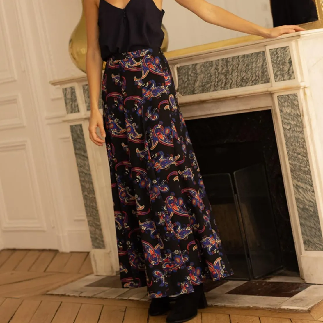 3S. x RééditionJupe longue Felicia noir en viscose