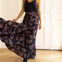 3S. x RééditionJupe longue Felicia noir en viscose