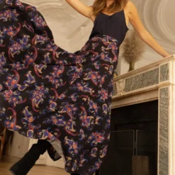 3S. x RééditionJupe longue Felicia noir en viscose