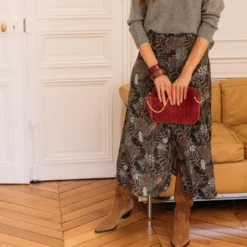 3S. x RééditionJupe longue imprimée jungle Amy gris en viscose