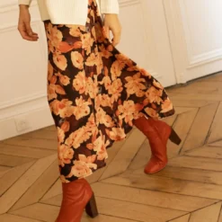 3S. x RééditionJupe midi Gaelle rose en viscose