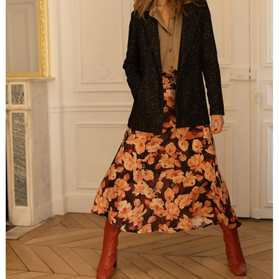 3S. x RééditionJupe midi Gaelle rose en viscose