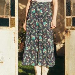 3S. x RééditionJupe mi-longue boutonnée Caly Réédition bleu en viscose