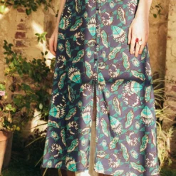 3S. x RééditionJupe mi-longue boutonnée Caly Réédition bleu en viscose