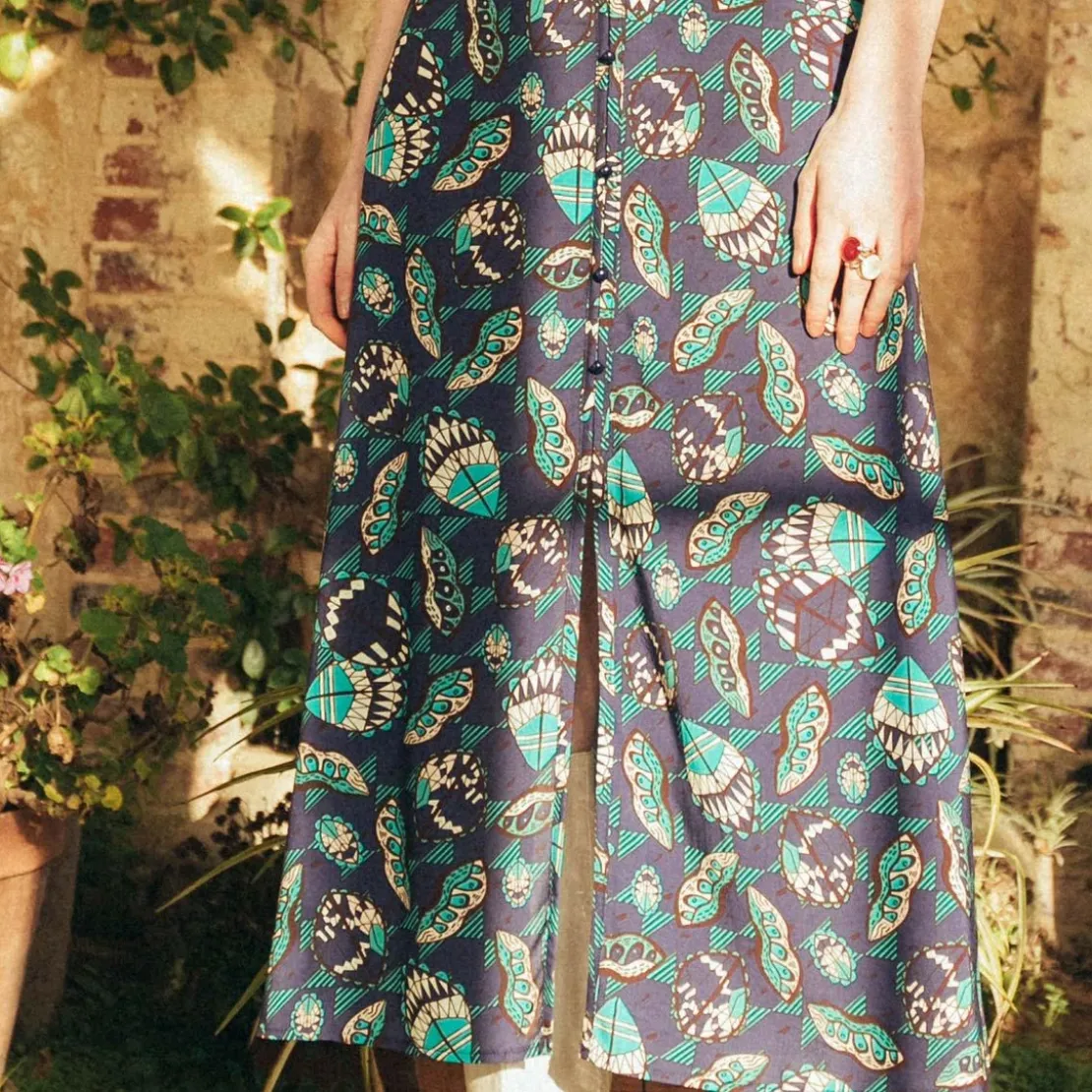 3S. x RééditionJupe mi-longue boutonnée Caly Réédition bleu en viscose
