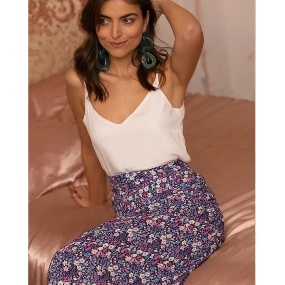 3S. x RééditionJupe print floral réédition Naomie multicolore en viscose