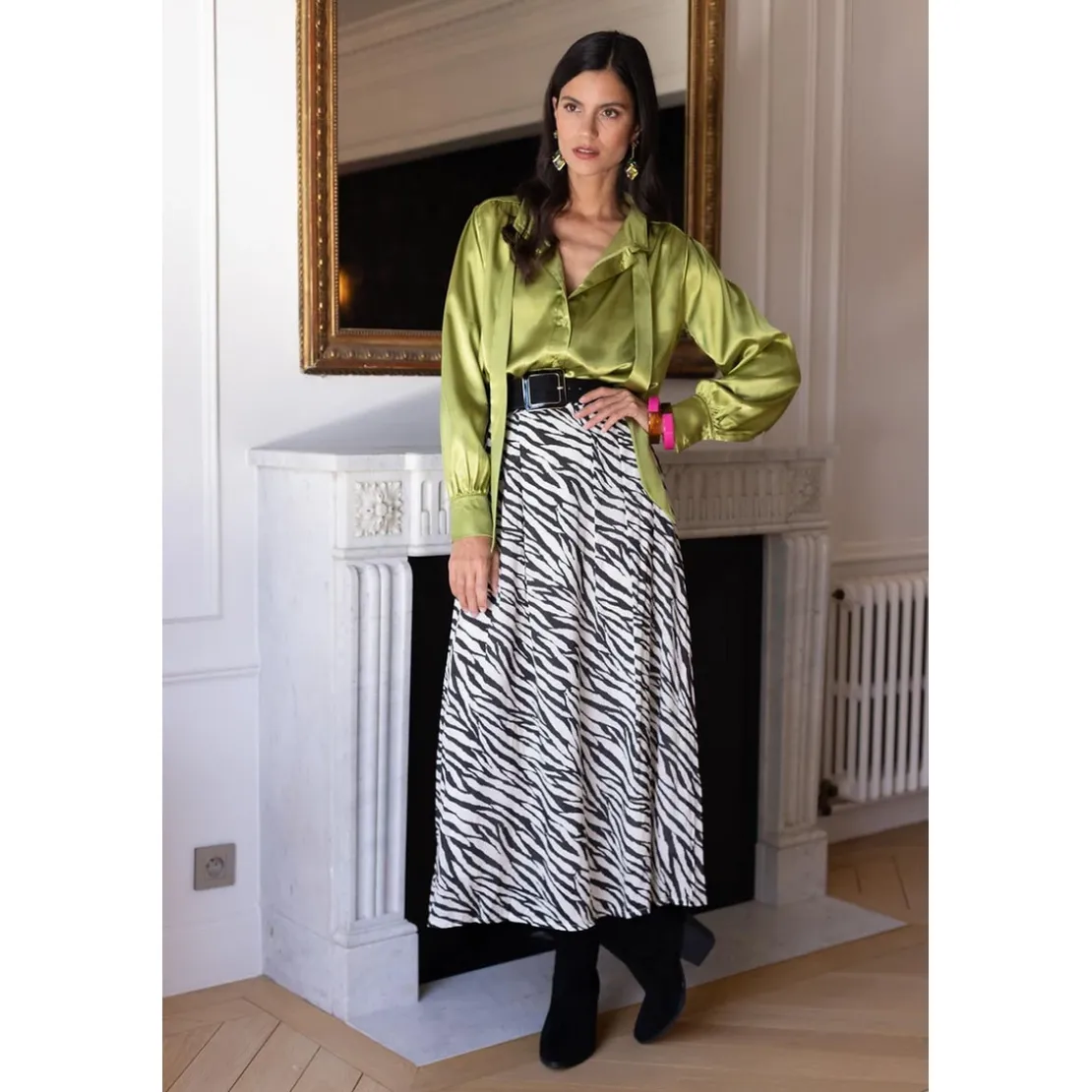 3S. x RééditionJupe print zèbre Naomie multicolore en viscose