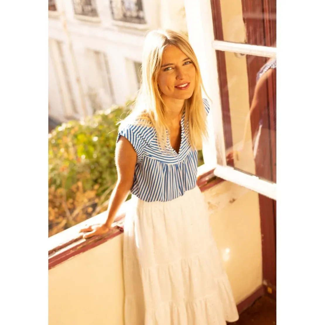 3S. x RééditionJupon Flora blanc en coton