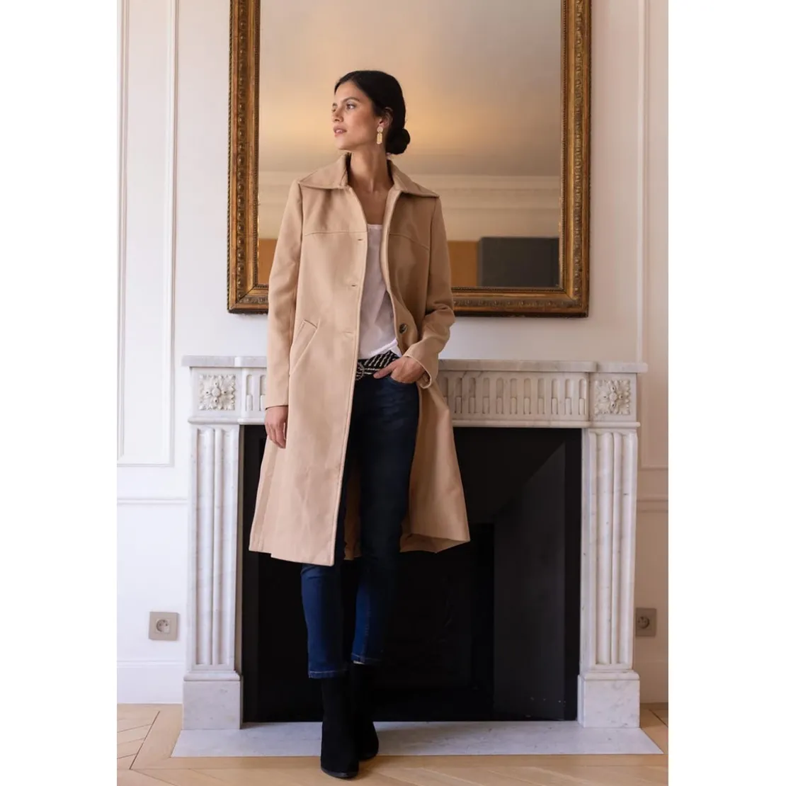 3S. x RééditionManteau long grand col Ange camel
