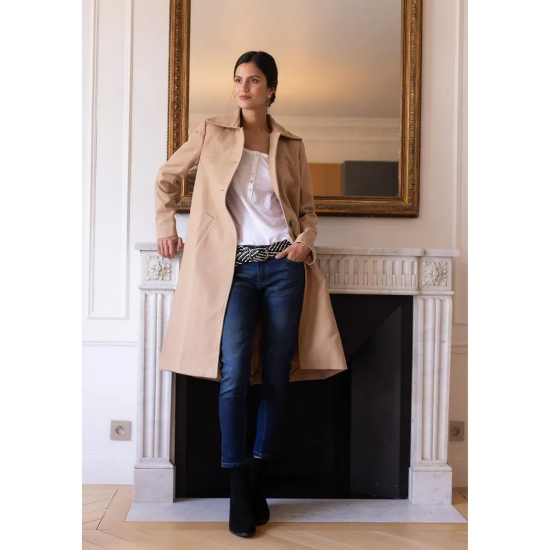 3S. x RééditionManteau long grand col Ange camel
