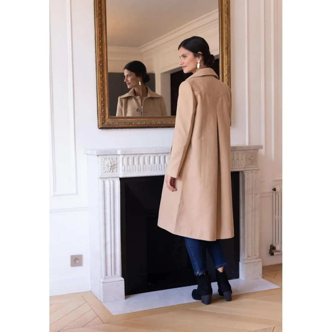 3S. x RééditionManteau long grand col Ange camel