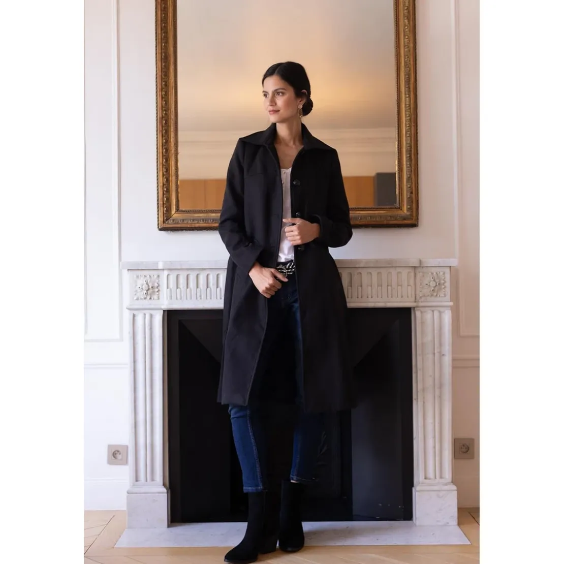 3S. x RééditionManteau long grand col Ange noir