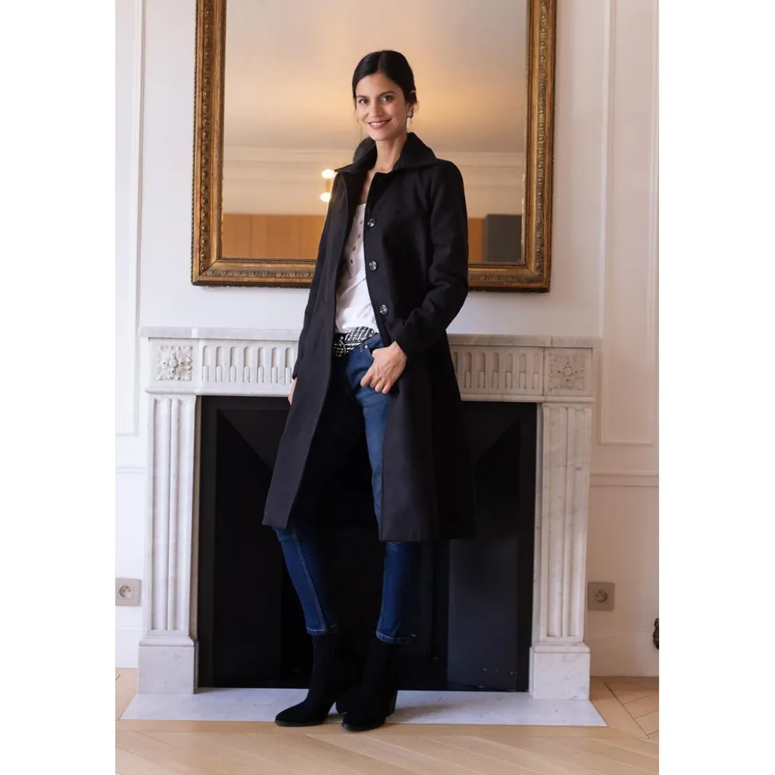 3S. x RééditionManteau long grand col Ange noir