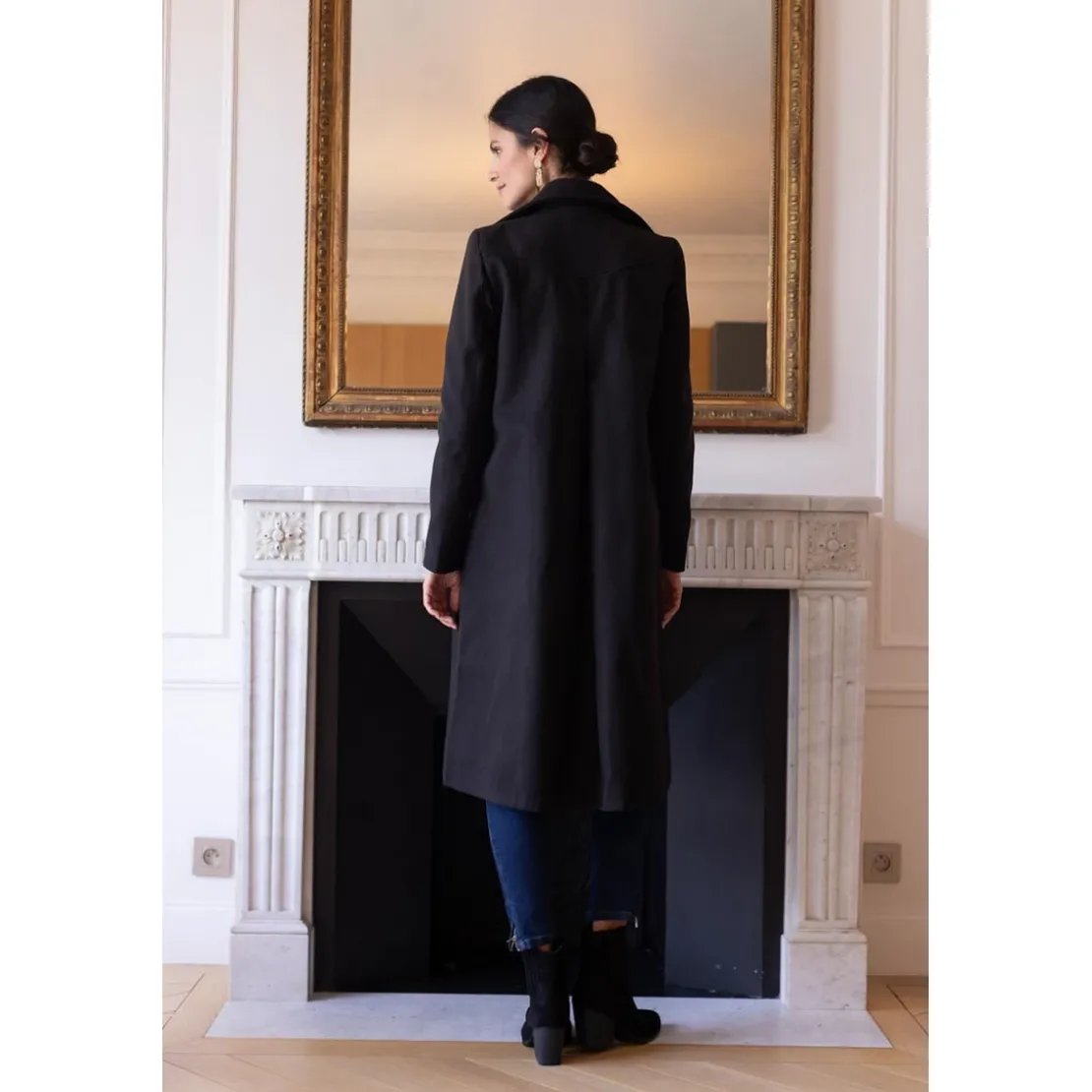 3S. x RééditionManteau long grand col Ange noir