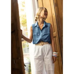 3S. x RééditionPantalon Clarisse blanc en coton