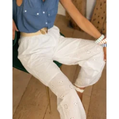 3S. x RééditionPantalon Clarisse blanc en coton