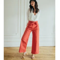 3S. x RééditionPantalon paperbag ceinturé Joe Réédition en coton rose