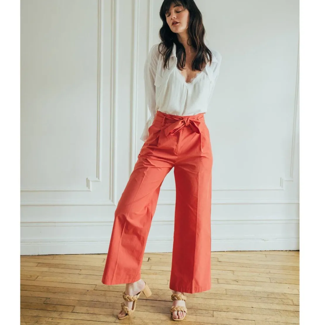 3S. x RééditionPantalon paperbag ceinturé Joe Réédition en coton rose