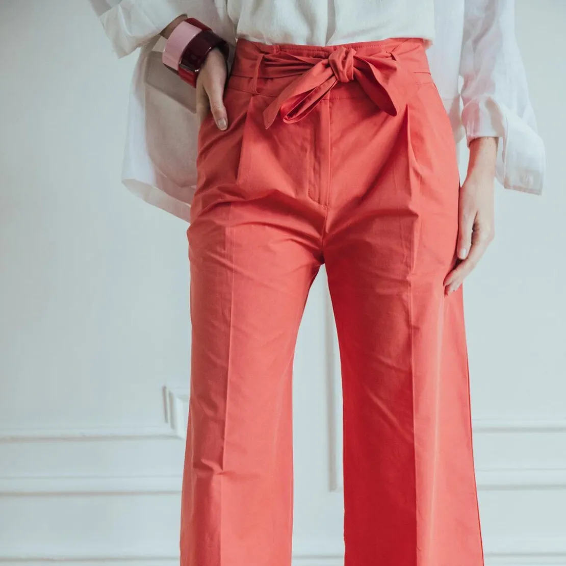 3S. x RééditionPantalon paperbag ceinturé Joe Réédition en coton rose