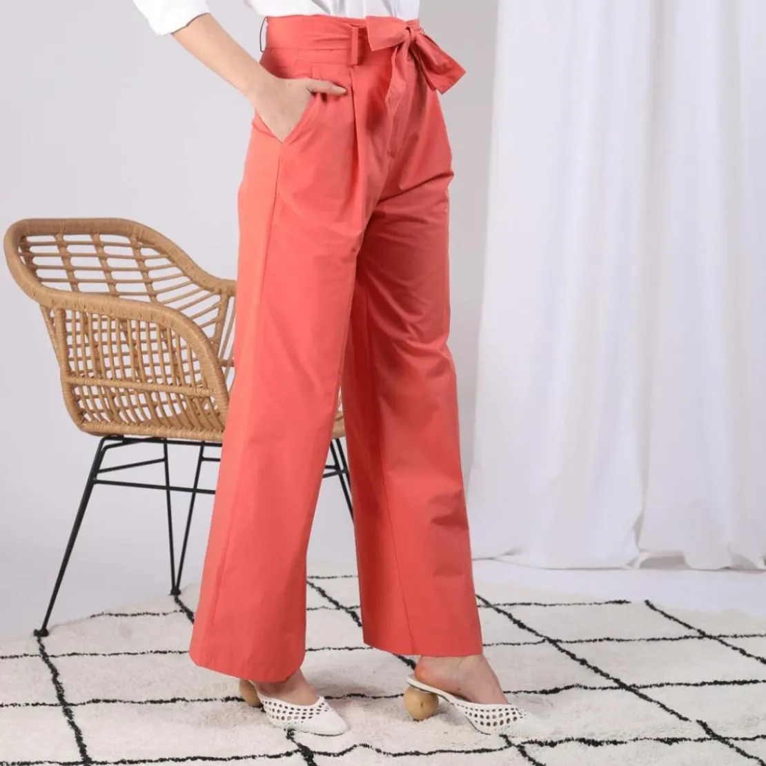 3S. x RééditionPantalon paperbag ceinturé Joe Réédition en coton rose