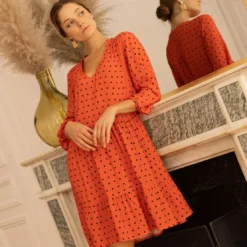 3S. x RééditionRobe courte Delia orange en viscose
