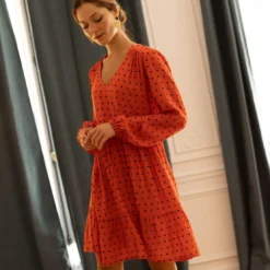 3S. x RééditionRobe courte Delia orange en viscose