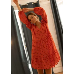 3S. x RééditionRobe courte Delia orange en viscose