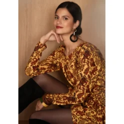 3S. x RééditionRobe courte imprimée toile de jouy - Valéria jaune en viscose