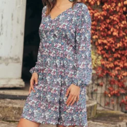 3S. x RééditionRobe courte imprimée Nina Réédition bleu en viscose