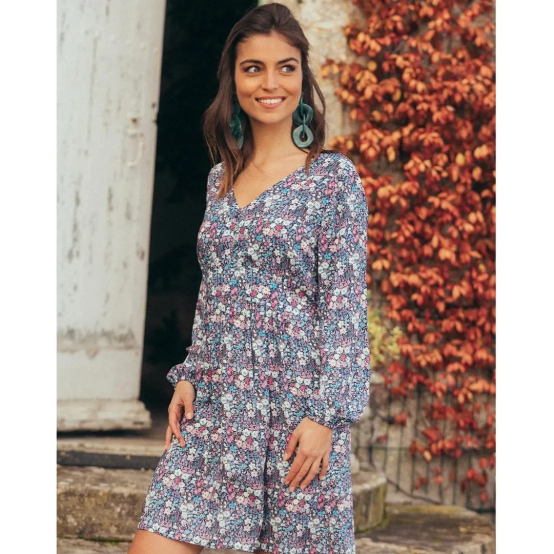 3S. x RééditionRobe courte imprimée Nina Réédition bleu en viscose