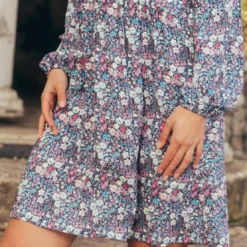 3S. x RééditionRobe courte imprimée Nina Réédition bleu en viscose