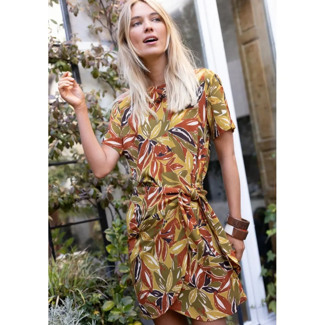 3S. x RééditionRobe courte Mia vert en viscose