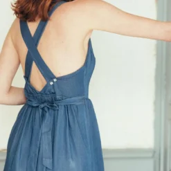 3S. x RééditionRobe en viscose dos croisé Alice Réédition bleu ciel