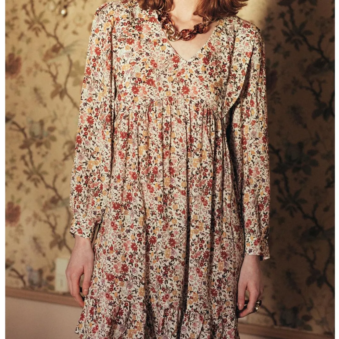 3S. x RééditionRobe imprimée Olympe Réédition terracotta en viscose