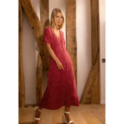 3S. x RééditionRobe longue boutonnée à pois Lila Réédition bordeaux en viscose