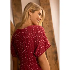 3S. x RééditionRobe longue boutonnée à pois Lila Réédition bordeaux en viscose