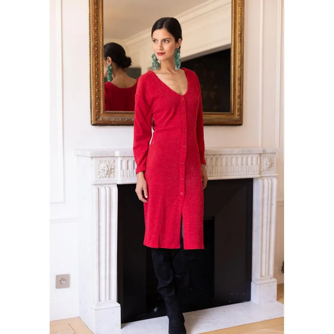 3S. x RééditionRobe longue dos V Damienne rouge