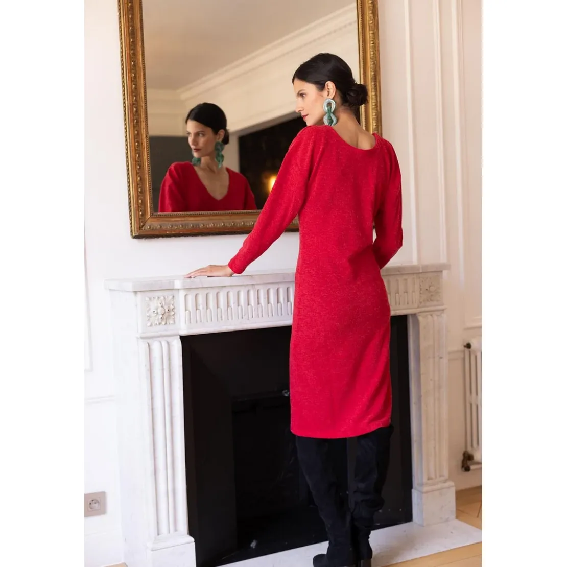 3S. x RééditionRobe longue dos V Damienne rouge