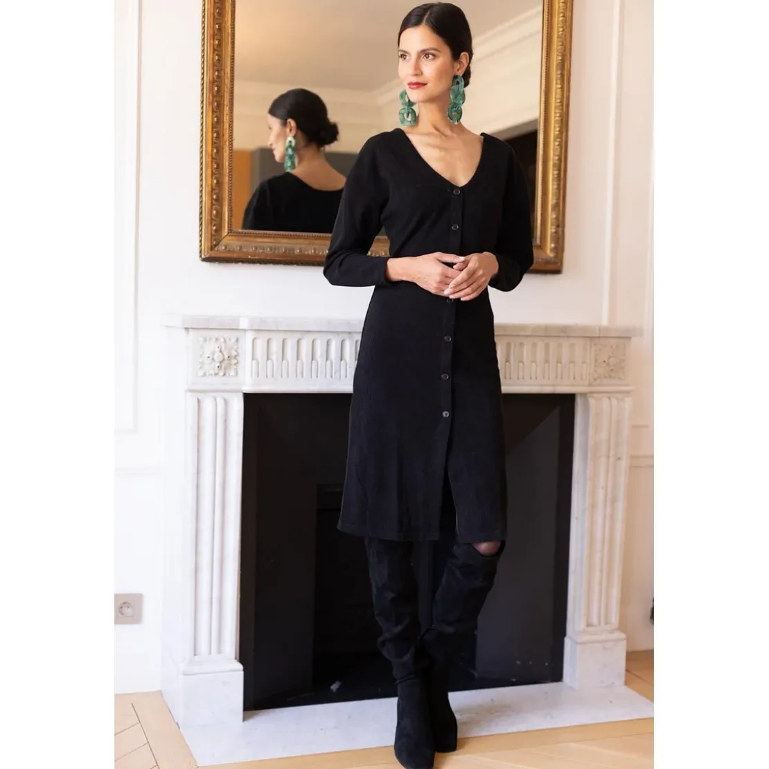 3S. x RééditionRobe longue dos V Damienne noir